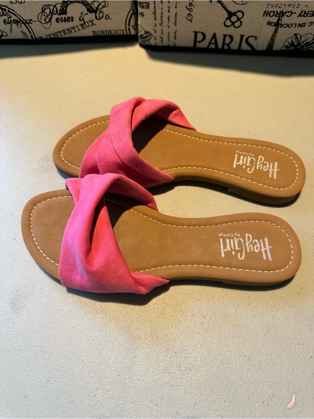 Hey Girl Pink Knotted Slide Sandals for Women size 9
